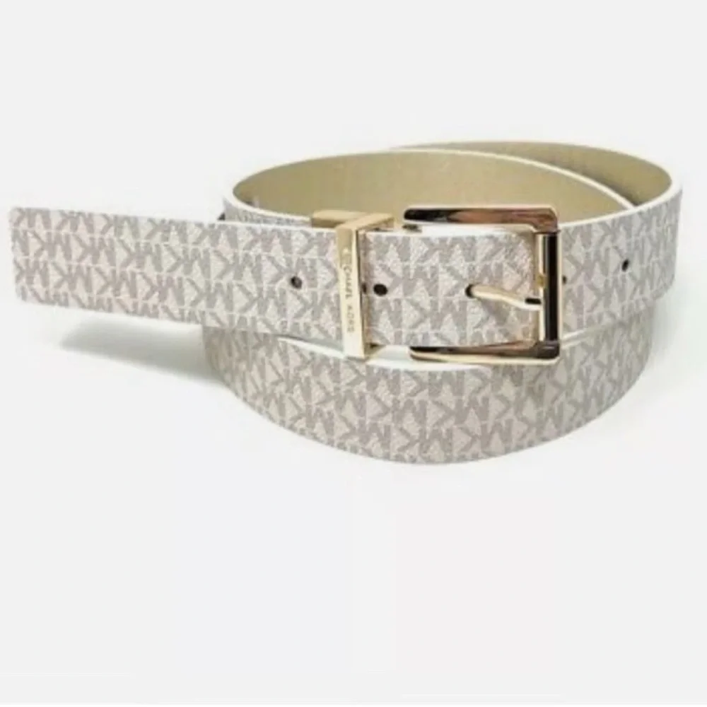 Michael Kors Signature White and Gold Belt